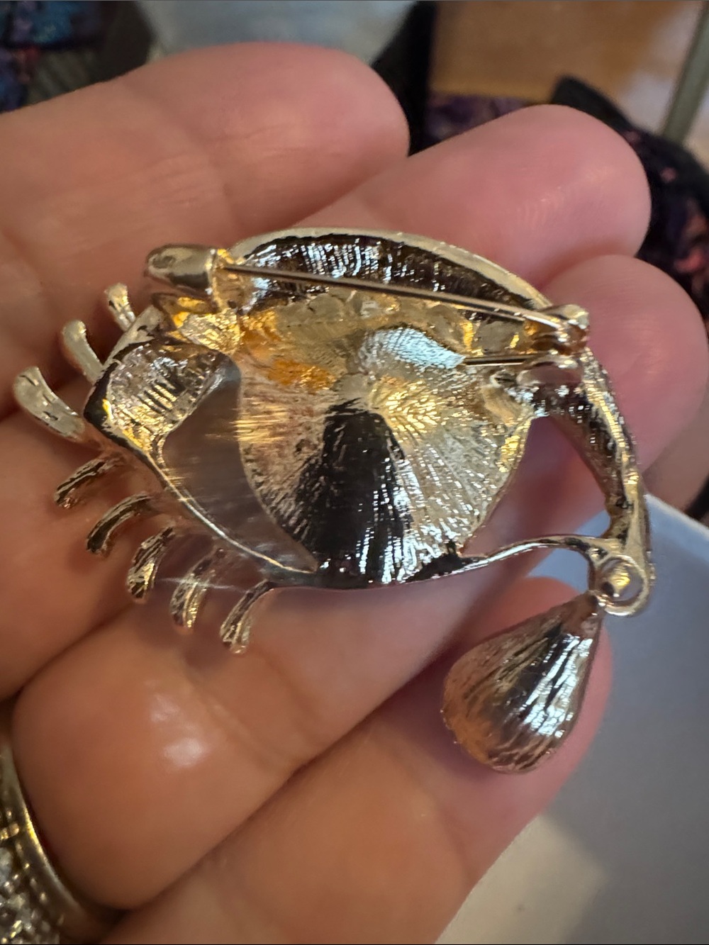 Gold-Tone Eye Brooch with Navy Crystal Tear – Women Jewelry - Picture 2 of 2